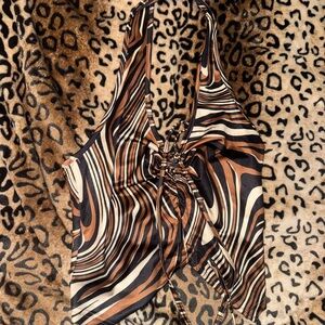 SHEIN Tan and Brown Asymmetrical Ruched Camisole